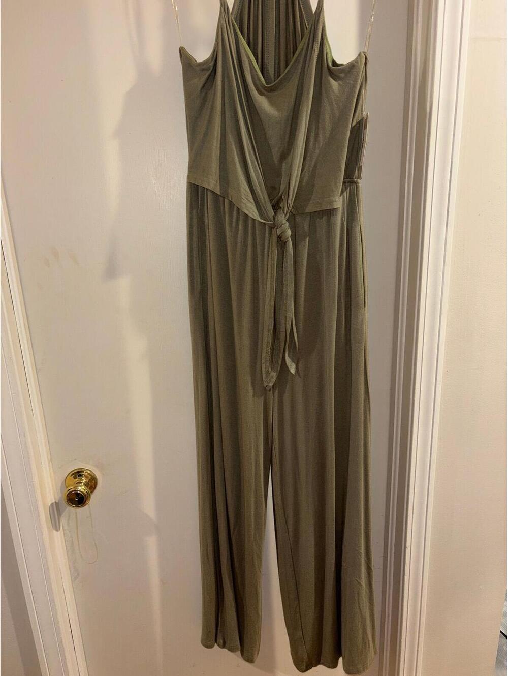Listicle Olive Green Wide Leg Halter Tie Jumpsuit Small NWT